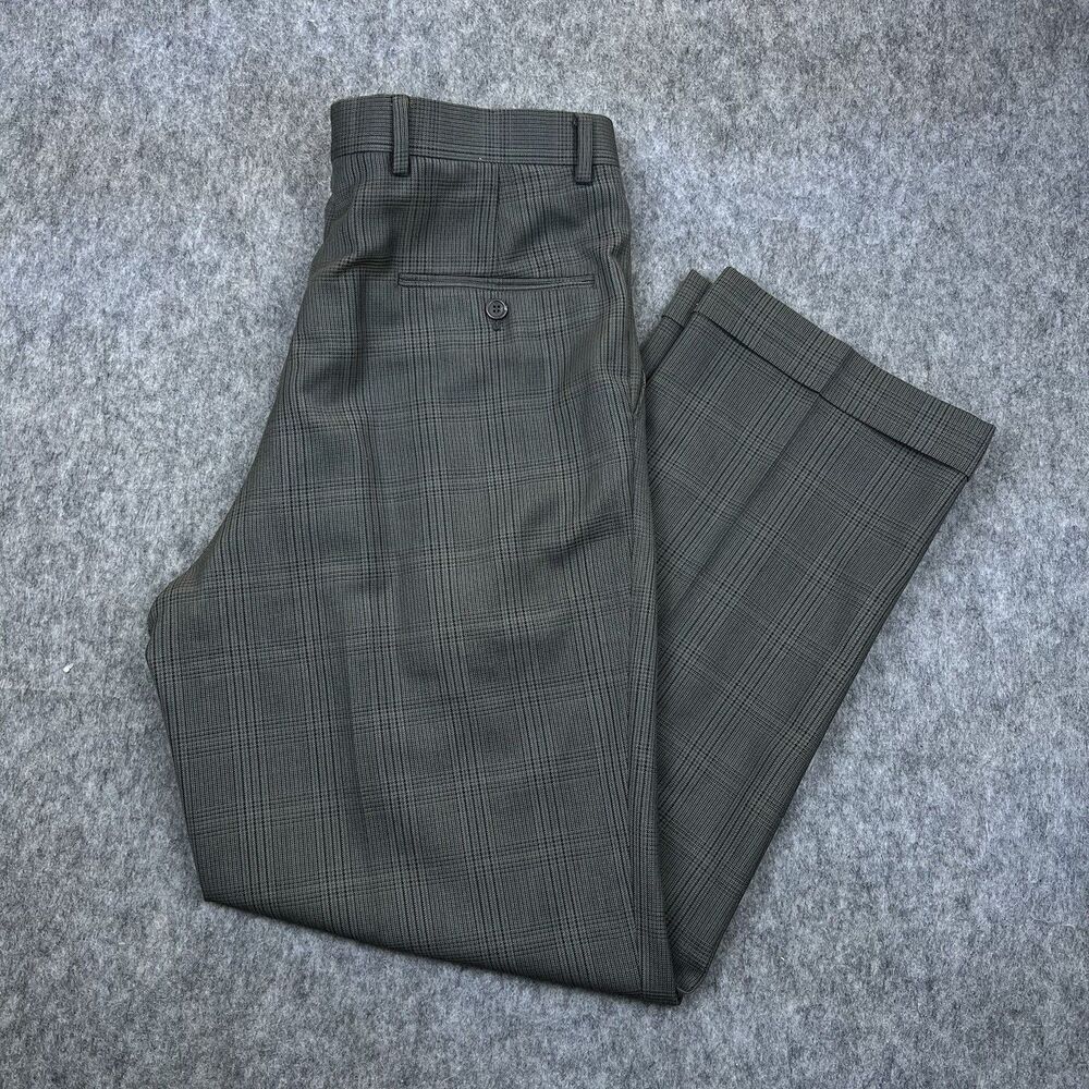 Ralph Ralph Lauren Men's Dress Pants Gray Plaid Slacks Pleated Cuffed Size 32x30
